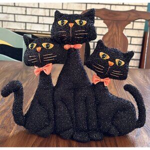 Kids of America Sparkly Black 3 Cat‎ Plush Kitty Halloween 11 X 13” Bow Ties